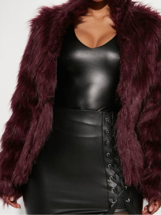 Jackets & Blazers - Faux Fur Coat in Deep Wine - Women's Luxe Outerwear
